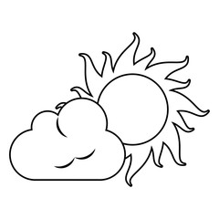 Sun and cloud cartoon isolated in black and white
