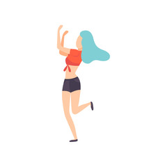 Girl Dancing, Cheering, Partying Open Air Festival, Outdoor Summer Concert Vector Illustration