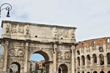 Arch of Constantine. The arch is located near the Colosseum and is designed to commemorate the victory of Constantine against Maxentius.