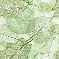 Foto op Plexiglas Bladnerven Naadloze patroon met abstracte groene bladeren. Vector illustratie. EPS 10