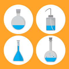 medical science icon of round flask, washing bottle, the Erlenmeyer flask