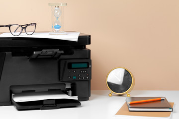 Printer, copier, scanner in office. Workplace.