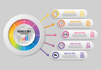 Vector Infographic Design Template with Options Steps and Marketing Icons can be used for info graph, presentations, process, diagrams, annual reports, workflow layout