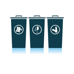 Garbage Containers With Separated Trash Icon
