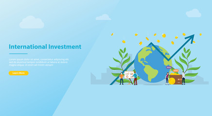 international investment concept with big globe with modern blue flat style for website template or landing homepage banner - vector