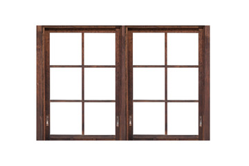 Japanese style brown wooden window frame isolated on white background