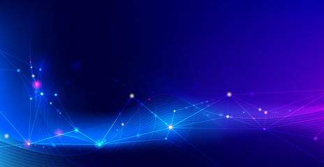 Fototapeta premium Vector illustration molecule,Connected lines with dots,technology on blue background. Abstract internet network connection design for web site.Digital data,communication,science and futuristic concept