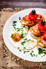 Breakfast - fried egg and sandwiches