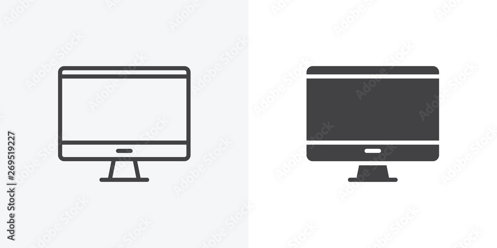 Fototapete desktop computer, monitor icon. line and glyph version, computer display outline and filled vector s