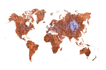 world map on zinc wall background