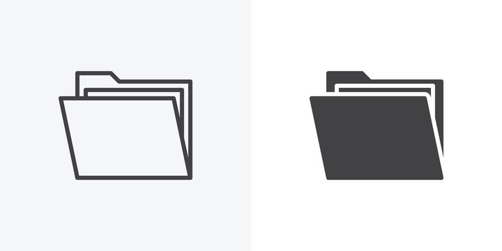 Open file folders icon. line and glyph version, outline and filled vector sign. Folder with documents linear and full pictogram. Symbol, logo illustration. Different style icons set