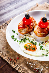 Breakfast - fried egg and sandwiches