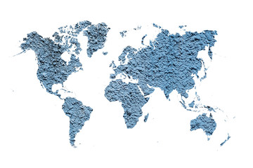 world map on blue cement wall background