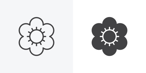 Flower petals icon. line and glyph version, Blooming flower outline and filled vector sign. linear and full pictogram. Symbol, logo illustration. Different style icons set