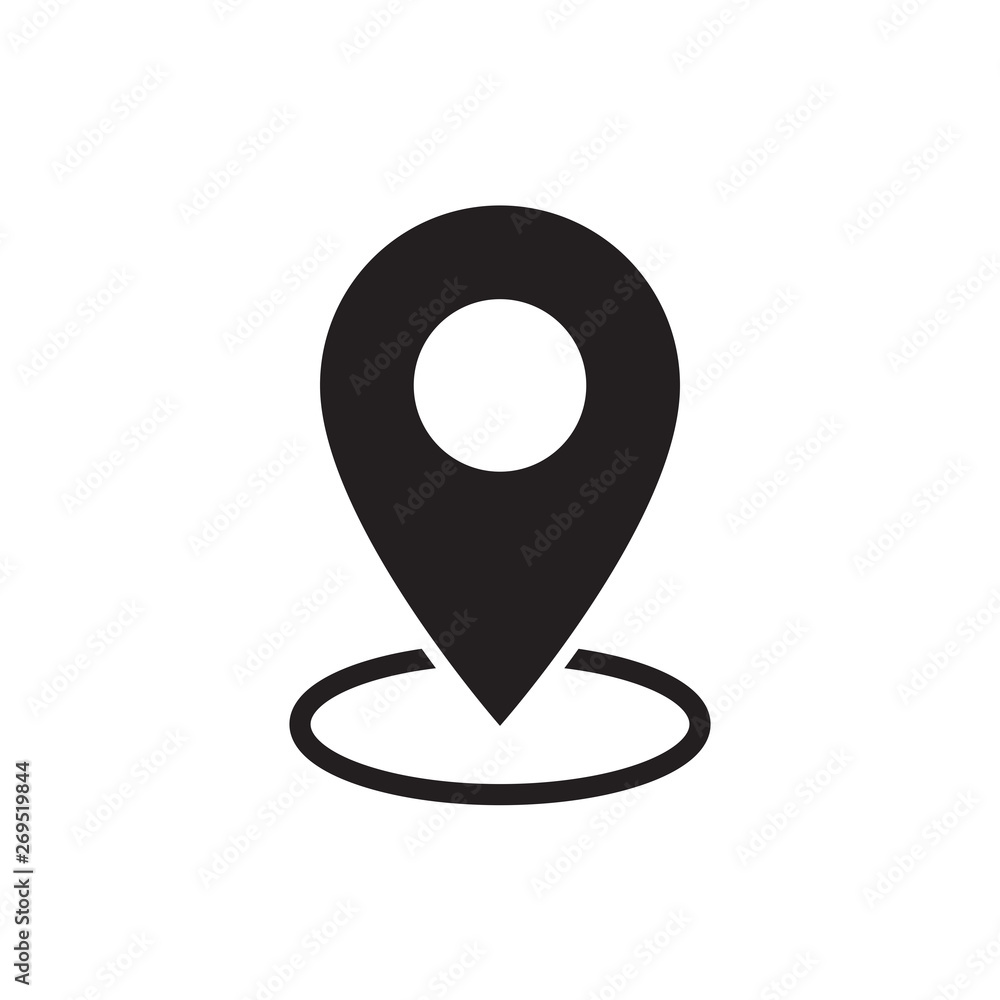 Poster black flat map pointer icon on white background