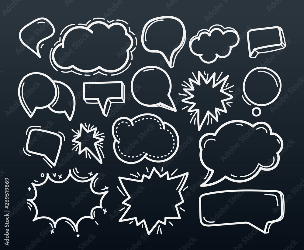 Poster Abstract handdrawn doodle speech clouds set. Vector design elements