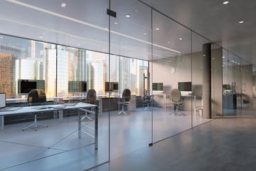 Naklejka na ściany i meble Glass Office Room Wall Mockup - 3d rendering