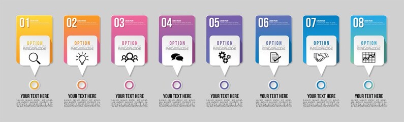 Vector Infographic Design Template with Options Steps and Marketing Icons can be used for info graph, presentations, process, diagrams, annual reports, workflow layout