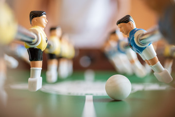 Table football view throw the hall in the table.