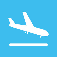 white airport plane arrival icon on blue background