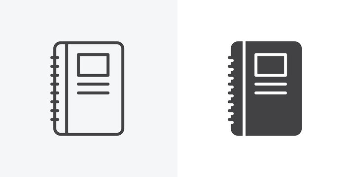 Organizer book icon. line and glyph version, Notebook outline and filled vector sign. linear and full pictogram. Symbol, logo illustration. Different style icons set