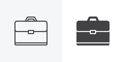 Business suitcase bag icon. Portfolio line and glyph version, Briefcase outline and filled vector sign. linear and full pictogram. Symbol, logo illustration. Different style icons set