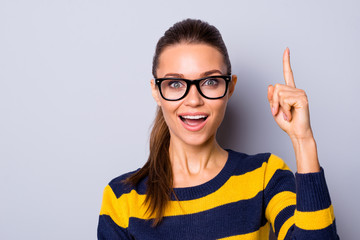 Close up photo minded funny funky teenager thought thoughtful college problem project concept...