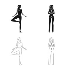 Isolated object of posture and mood sign. Set of posture and female stock vector illustration.