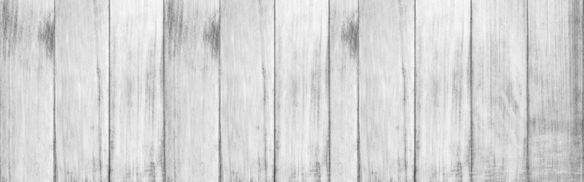 Panorama of White wood fence texture and background