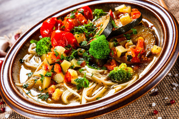 Ramen - soup with noodles and vegetables