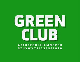 Vector bright Sign Green Club with sticker style Font. Fresh Alphabet Letters, Numbers and Symbols.