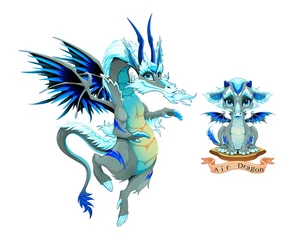 Deurstickers Dragon of Air Element, puppy en volwassen © ddraw