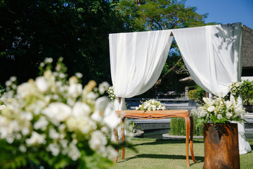 Beautiful Wedding ceremony decoration set up outdoors