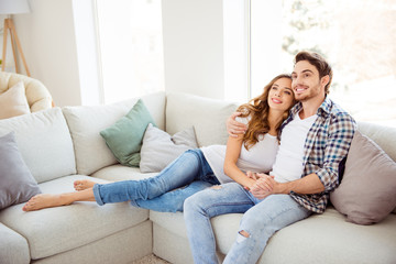 Portrait of his he her she nice-looking attractive lovely charming cheerful cheery guy lady sitting...