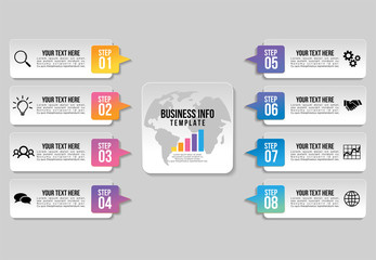 Vector Infographic Design Template with Options Steps and Marketing Icons can be used for info graph, presentations, process, diagrams, annual reports, workflow layout