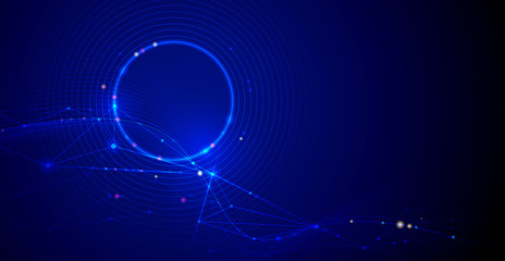 Vector illustration molecule,Connected lines with dots,technology on blue background. Abstract internet network connection design for web site.Digital data,communication,science and futuristic concept