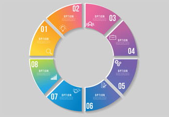 Vector Infographic Design Template with Options Steps and Marketing Icons can be used for info graph, presentations, process, diagrams, annual reports, workflow layout