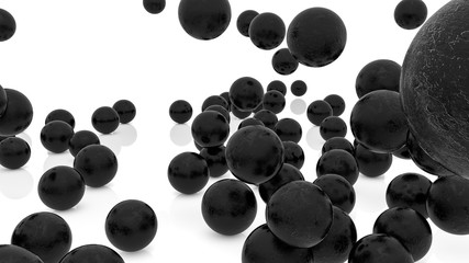 three-dimensional dark spheres on a white surface. 3d render