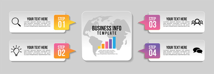 Vector Infographic Design Template with Options Steps and Marketing Icons can be used for info graph, presentations, process, diagrams, annual reports, workflow layout