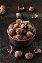 Fresh hazelnuts in the shell.