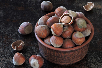 Fresh hazelnuts in the shell.