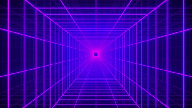 Looping Neon Grid Tunnel Square