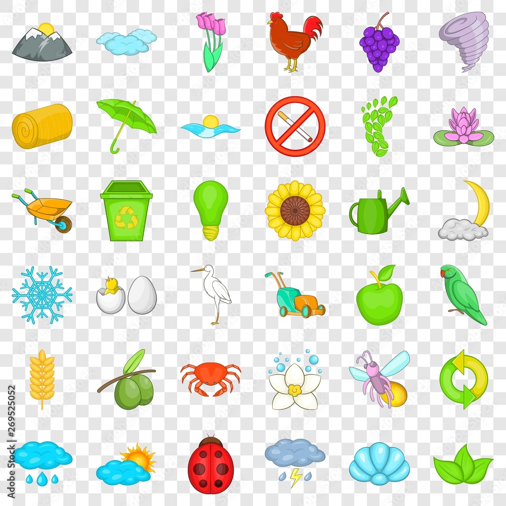 Poster planet icons set. cartoon style of 36 planet vector icons for web for any design