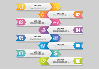 Naklejka premium Vector Infographic Design Template with Options Steps and Marketing Icons can be used for info graph, presentations, process, diagrams, annual reports, workflow layout