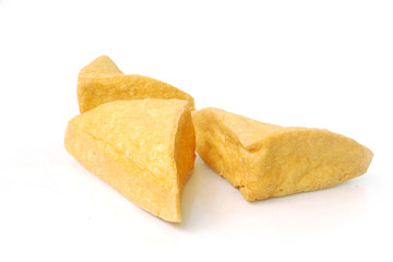Fried Tofu on white background.(with Clipping Path).