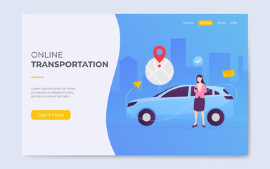 Modern flat online transportation landing page illustration