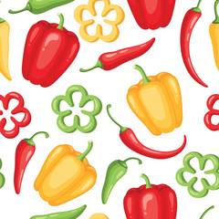 Seamless pattern with chili and bell peppers