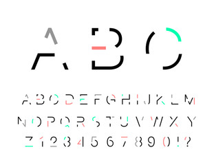 Abstract font. Abstract alphabet. Font design. Minimalist alphabet. Abc design. Geometric abstract technology font. Futuristic alphabet for logotype. Design letters and numbers logo. 