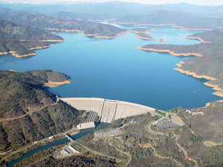 Aerial of dam in California