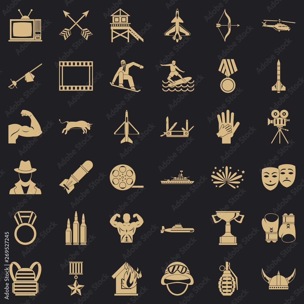 Poster hero icons set. simple style of 36 hero vector icons for web for any design